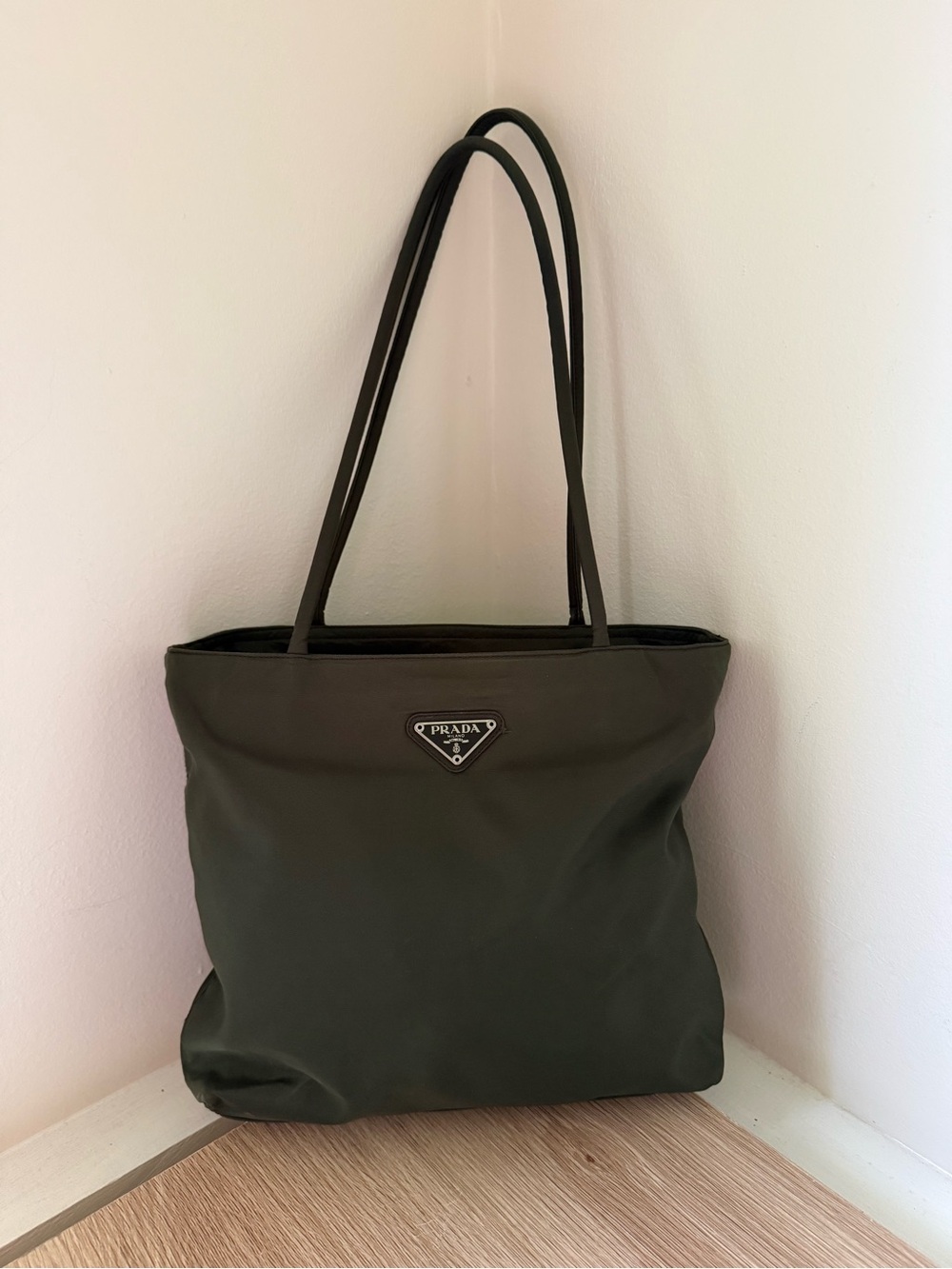 Prada Dark Olive Tessuto Nylon Tote with Double Straps